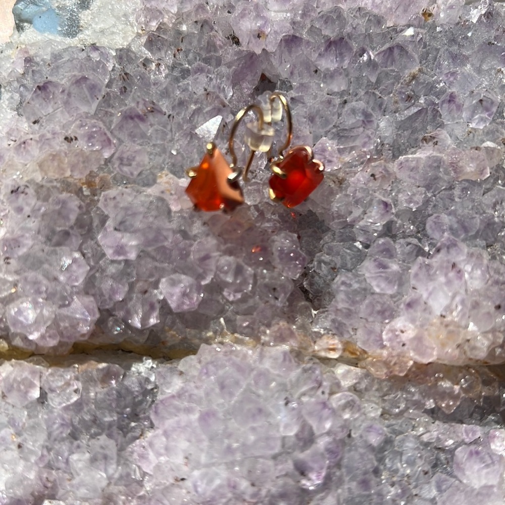 VARIANCE OBJECTS OOAK Mexican Fire Opal 14k drop earrings